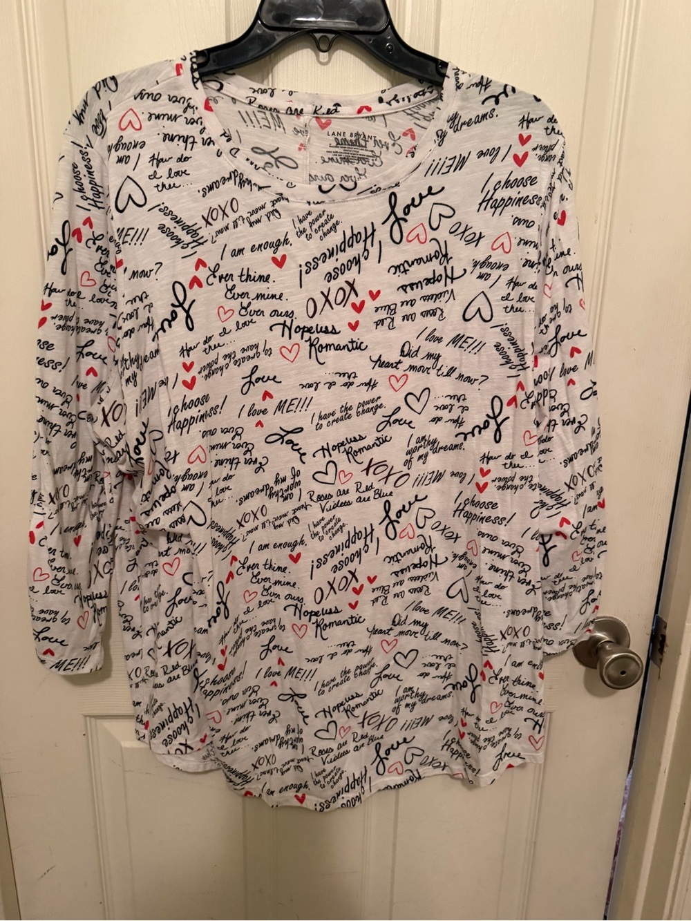 Lane Bryant White Tee with Black Script and Red Hearts